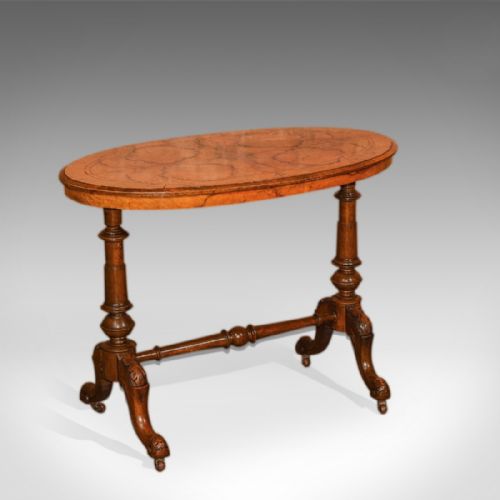 Victorian Burr Walnut Antique Stretcher Table, C.1850