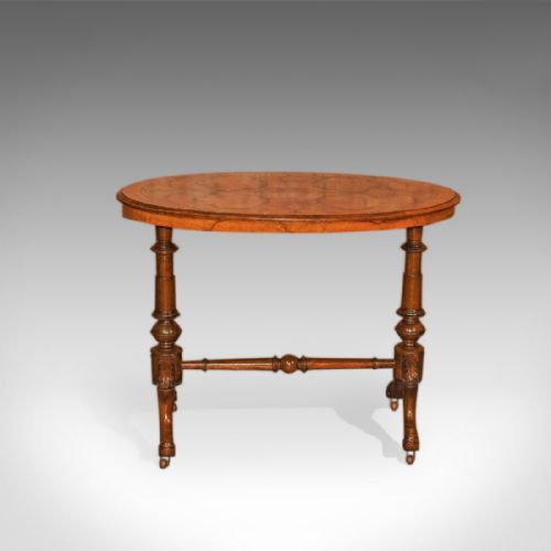 fig 1. Victorian Burr Walnut Antique Stretcher Table, c.1850