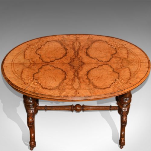 fig 2. Victorian Burr Walnut Antique Stretcher Table, c.1850