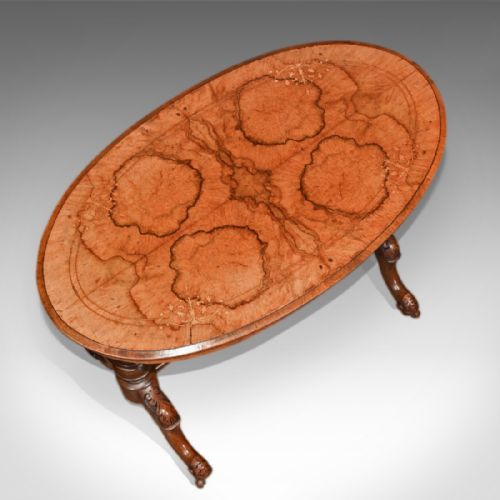fig 3. Victorian Burr Walnut Antique Stretcher Table, c.1850