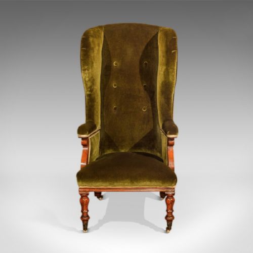 fig 1. Antique Wing Back Chair, Victorian, Green Velvet c.1850