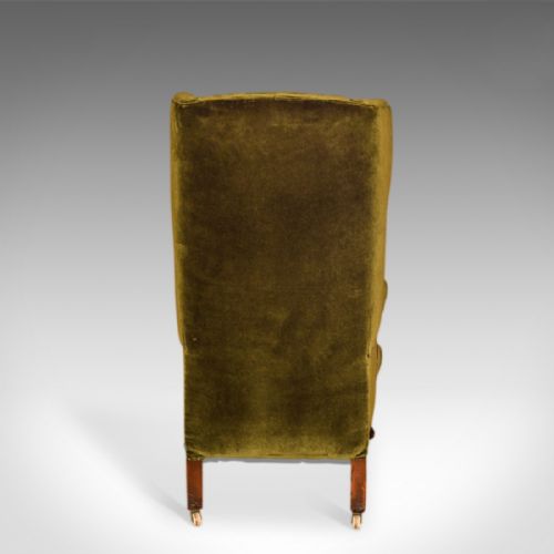 fig 3. Antique Wing Back Chair, Victorian, Green Velvet c.1850