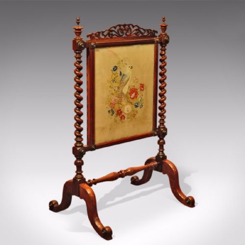 Victorian Rosewood Antique Fire Screen, C.1850