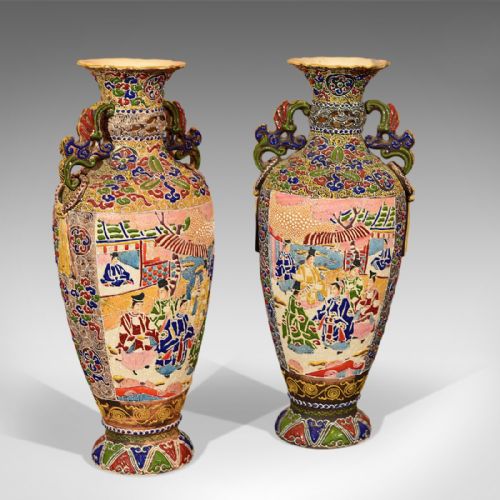 fig 2. Pair of Antique Vases Japanese Moriage Satsuma
