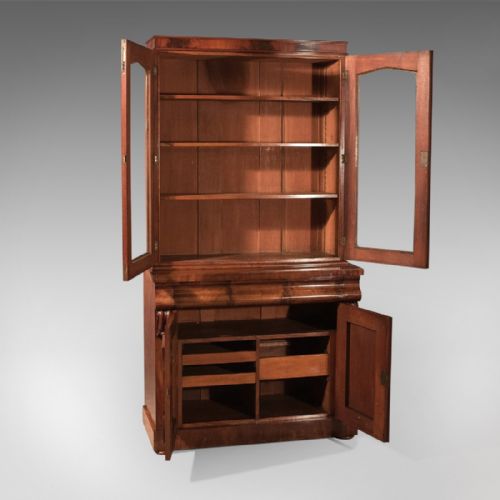 fig 5. Antique Tall Victorian Flame Mahogany Bookcase With Fitted Lower Cabinet c1860