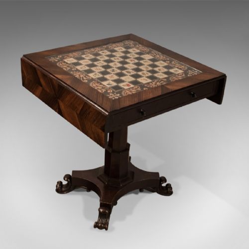 Antique Chess Board Games Table - Quality English Regency in Kingwood - C1820