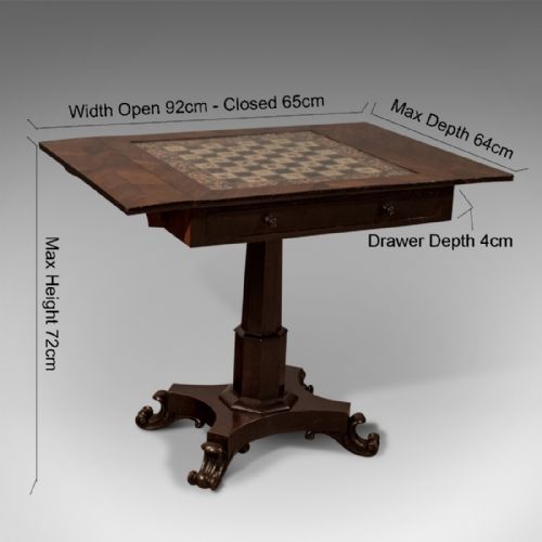 fig 1. Antique Chess Board Games Table - Quality English Regency in Kingwood - c1820