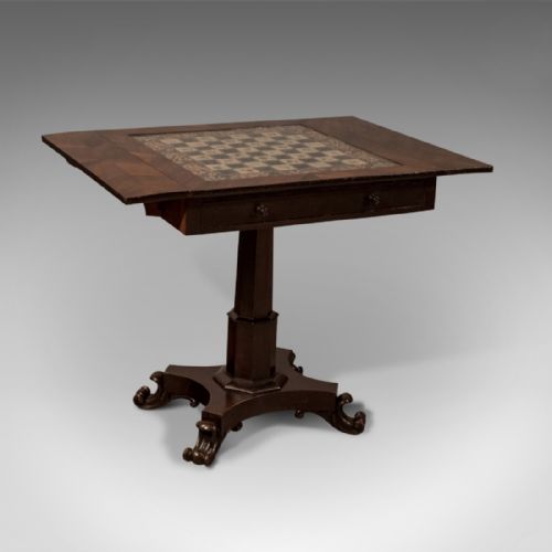 fig 2. Antique Chess Board Games Table - Quality English Regency in Kingwood - c1820