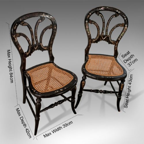 fig 1. Antique Victorian Pair Side Hall Dining Chairs Ebonised Mother of Pearl c1880