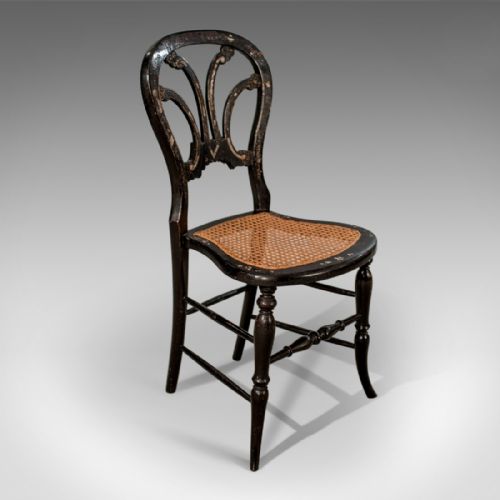 fig 3. Antique Victorian Pair Side Hall Dining Chairs Ebonised Mother of Pearl c1880