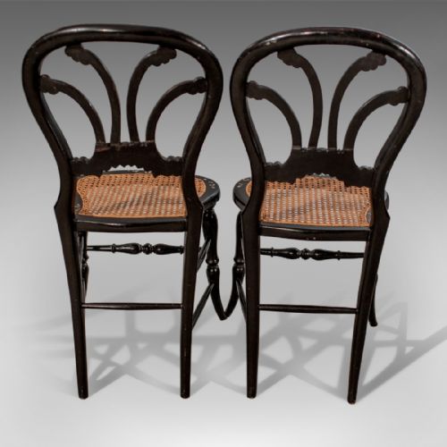 fig 4. Antique Victorian Pair Side Hall Dining Chairs Ebonised Mother of Pearl c1880