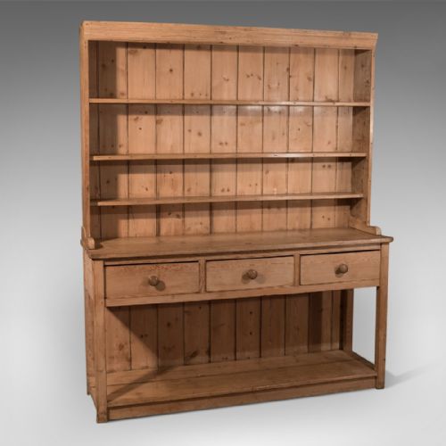 Antique Pine Large English Victorian Country Kitchen Dresser Plate Rack C1890