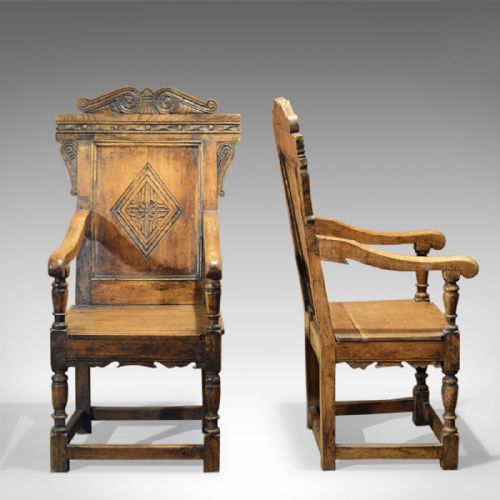 fig 1. Antique Pair of Hall Chairs, 19th Century Baronial