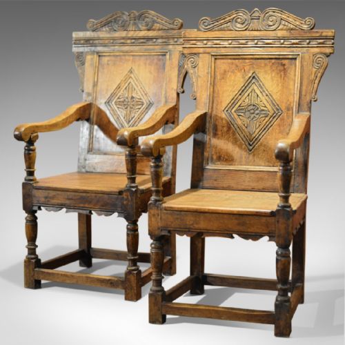 fig 2. Antique Pair of Hall Chairs, 19th Century Baronial