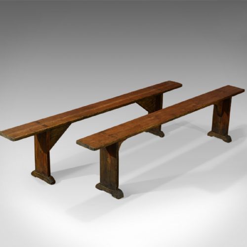 Pair of Antique Benches, Victorian, Pine C.1900