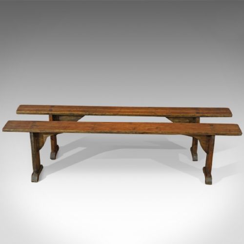 fig 1. Pair of Antique Benches, Victorian, Pine c.1900