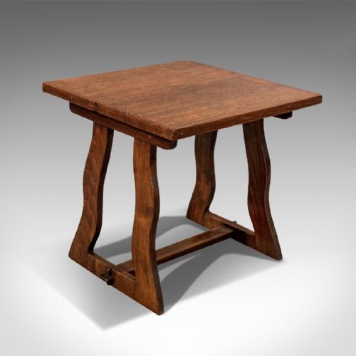Antique Edwardian Oak Side Lamp Table 25" X 25" Square Arts & Crafts C1910