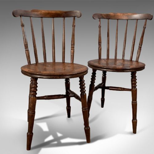 Antique Pair of Kitchen Dining Windsor Chairs Quality Dark English Beech C1900