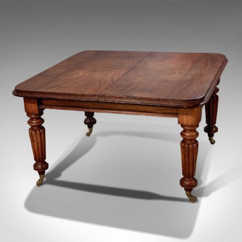 Antique Early Victorian Dining Table Quality Reeded Legs 4' X 4' Extending C1850