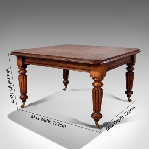 fig 1. Antique Early Victorian Dining Table Quality Reeded Legs 4' x 4' Extending c1850