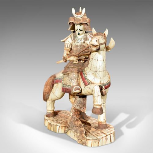 Japanese Bone Carved Antique Okimono Samurai Warrior