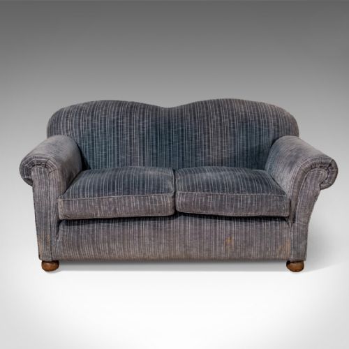 fig 3. Antique Victorian Chesterfield Sofa Drop Arm Settee Quality Blue 2 Seater c1900