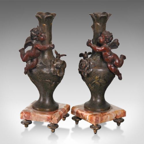 Antique Pair of Candlesticks Vases, Victorian C.1870