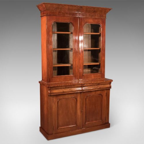 Antique Victorian English 4' Bookcase Display Cabinet Fine Flame Mahogany C1870
