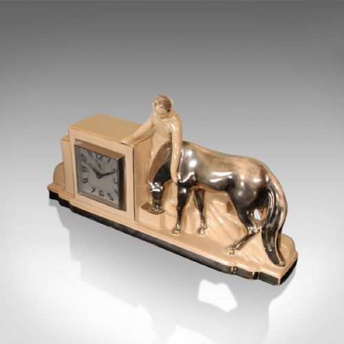 fig 1. Art Deco Clock and Garnitures, French Odyv Timepiece, Working with Alarm