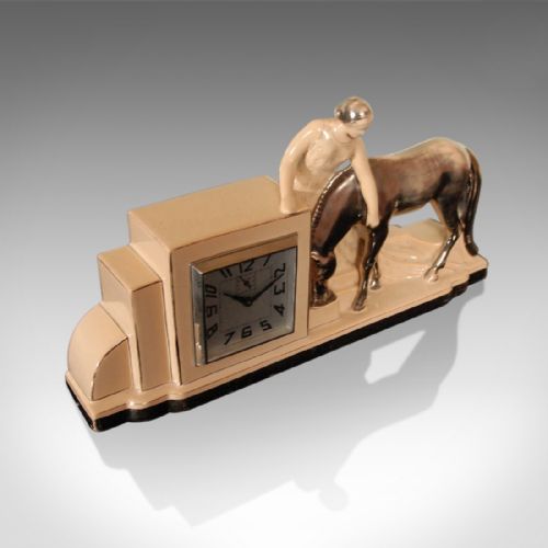 fig 2. Art Deco Clock and Garnitures, French Odyv Timepiece, Working with Alarm