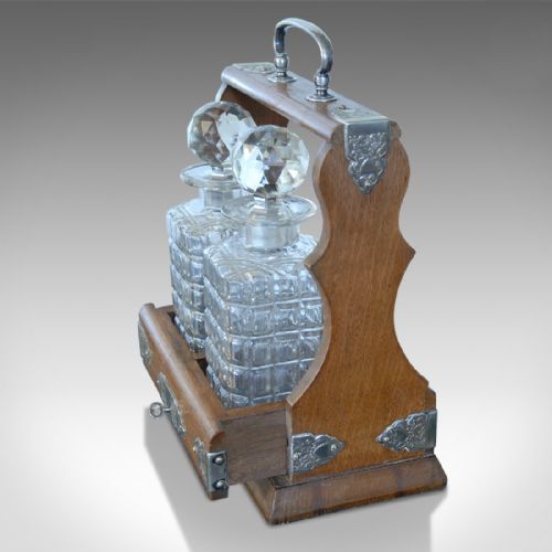 fig 3. Antique Tantalus, Pair of Decanters, Oak Victorian