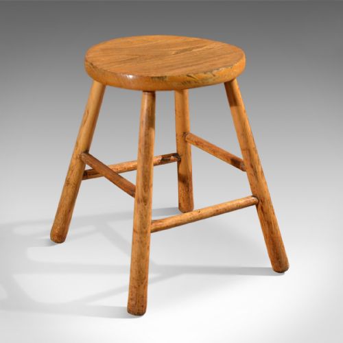 fig 1. Antique Set of 4 French Country Kitchen Stools, Elm & Ash, c.1900, Seating