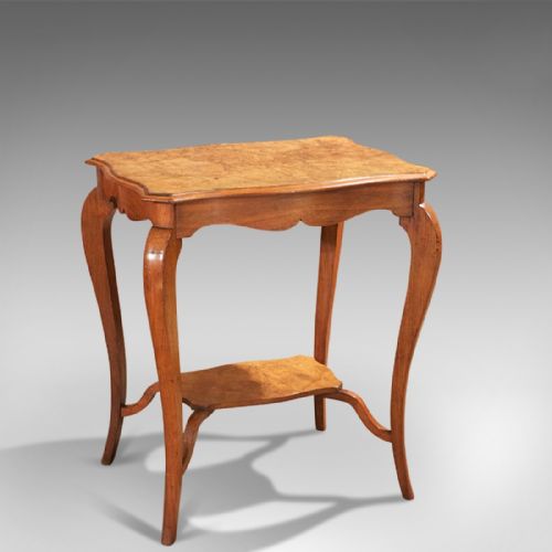 Antique English Burr Walnut Two Tier Side Table C.1900