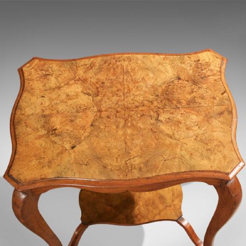 fig 2. Antique English Burr Walnut Two Tier Side Table c.1900