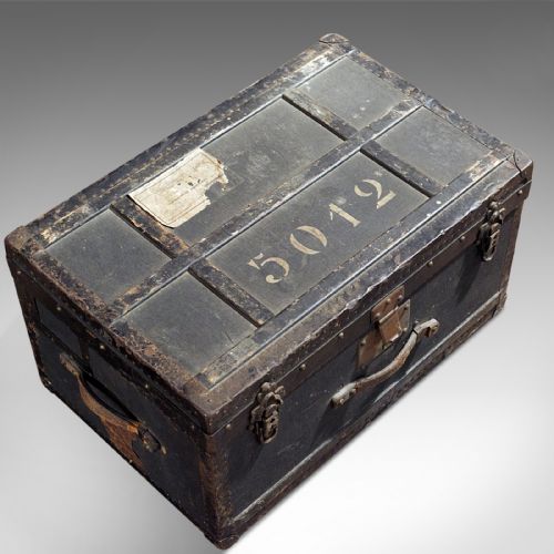 Antique Swiss Military Officer's Trunk, Chest, Original Labels, C.1900