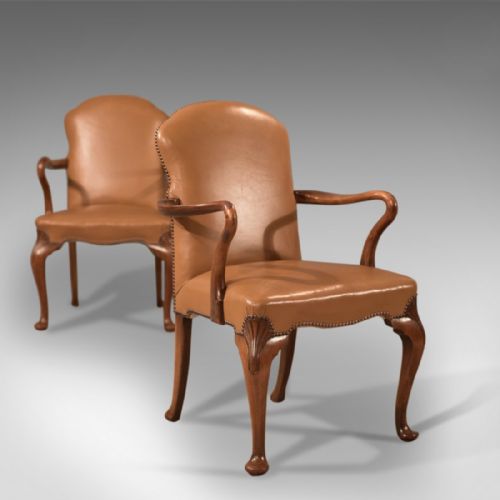 Antique Pair of Armchairs, Edwardian Leather Chairs