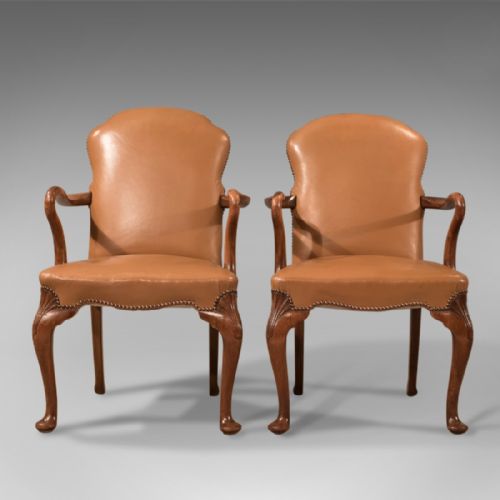 fig 1. Antique Pair of Armchairs, Edwardian Leather Chairs