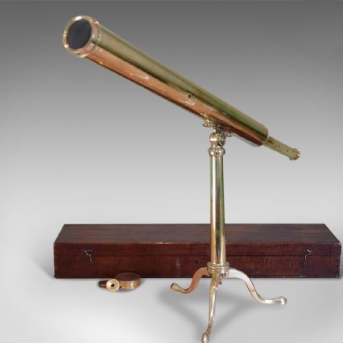 Antique Telescope, Dollond, 2" Refracting Library Scope in Mahogany Case C.1800