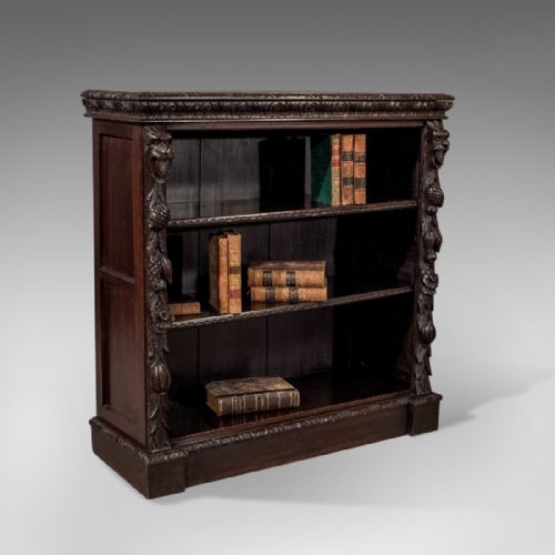 Antique Carved Oak Gothic Bookcase Library Cabinet English Victorian C1870