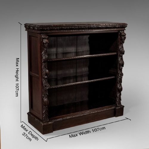 fig 1. Antique Carved Oak Gothic Bookcase Library Cabinet English Victorian c1870
