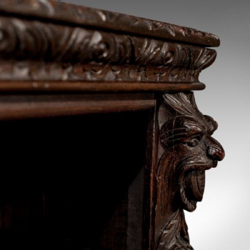 fig 3. Antique Carved Oak Gothic Bookcase Library Cabinet English Victorian c1870