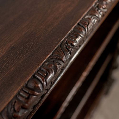 fig 4. Antique Carved Oak Gothic Bookcase Library Cabinet English Victorian c1870