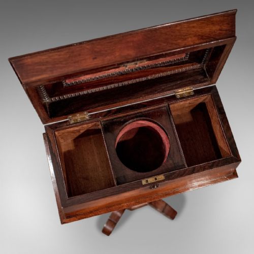 fig 3. Antique English Regency Tea Poy Caddy on Stand Fine Rosewood c1820