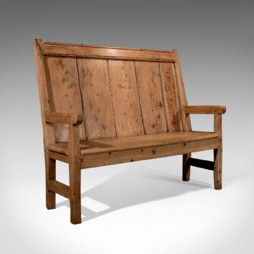 Antique Victorian Pine Settle Hall Bench Tavern Country Pew C1880