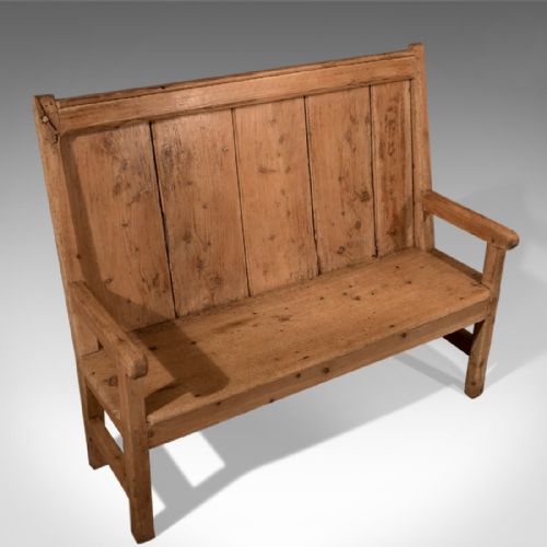 fig 4. Antique Victorian Pine Settle Hall Bench Tavern Country Pew c1880