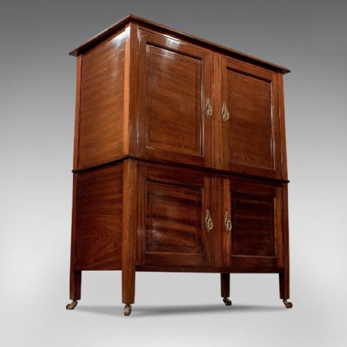 Antique English Edwardian Cabinet Storage Cupboard 3' Wide - In Mahogany C1910