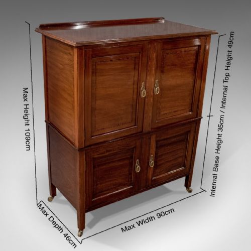 fig 1. Antique English Edwardian Cabinet Storage Cupboard 3' Wide - In Mahogany c1910