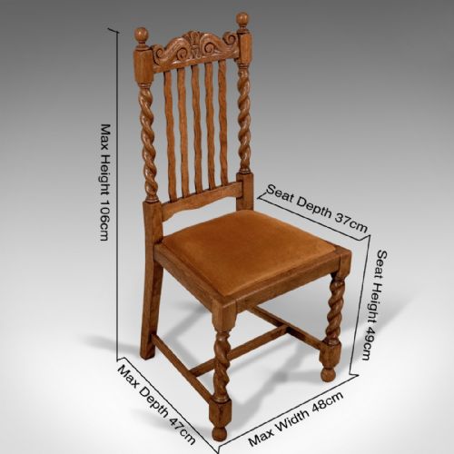 fig 2. Antique Pair of Oak Barley Twist Dining Side Chairs Quality Edwardian c1910