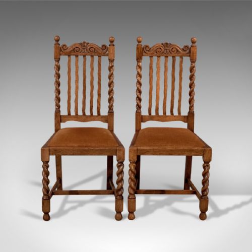 fig 4. Antique Pair of Oak Barley Twist Dining Side Chairs Quality Edwardian c1910