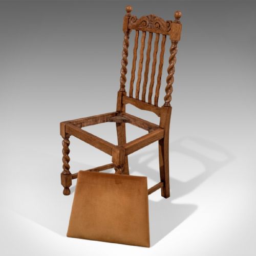 fig 5. Antique Pair of Oak Barley Twist Dining Side Chairs Quality Edwardian c1910